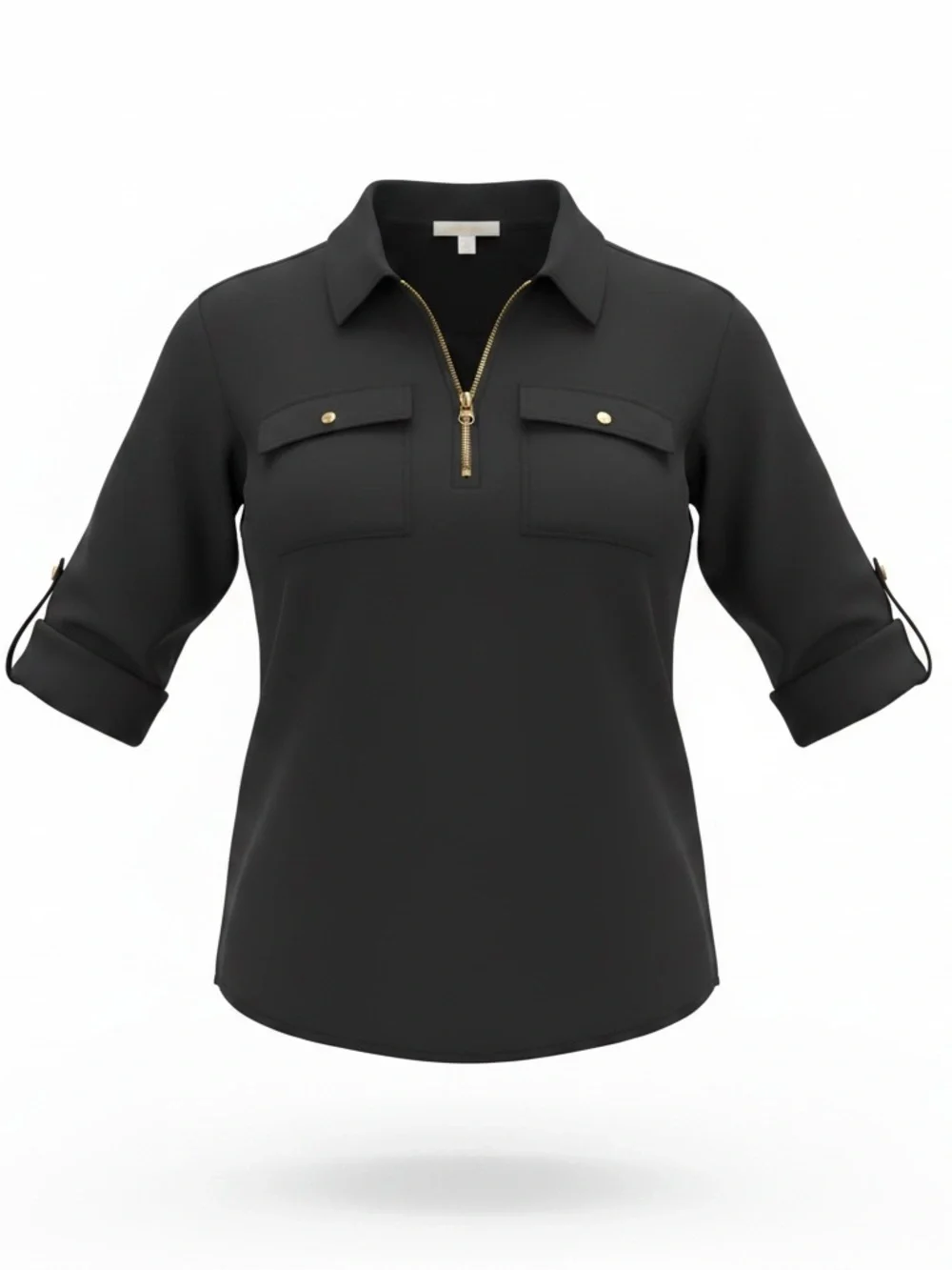 MICHAEL Michael Kors Black Gold-Trim Quarter-Zip Utility Top - Picture 1 of 7